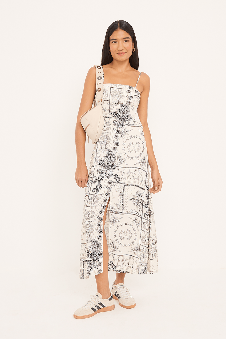 Vestido Priscila Midi Elástico Costas Estampa Oriente Xpress