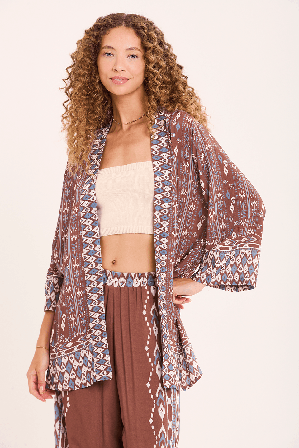 Kimono Gueixa Est. Kilim Grafico Cacau