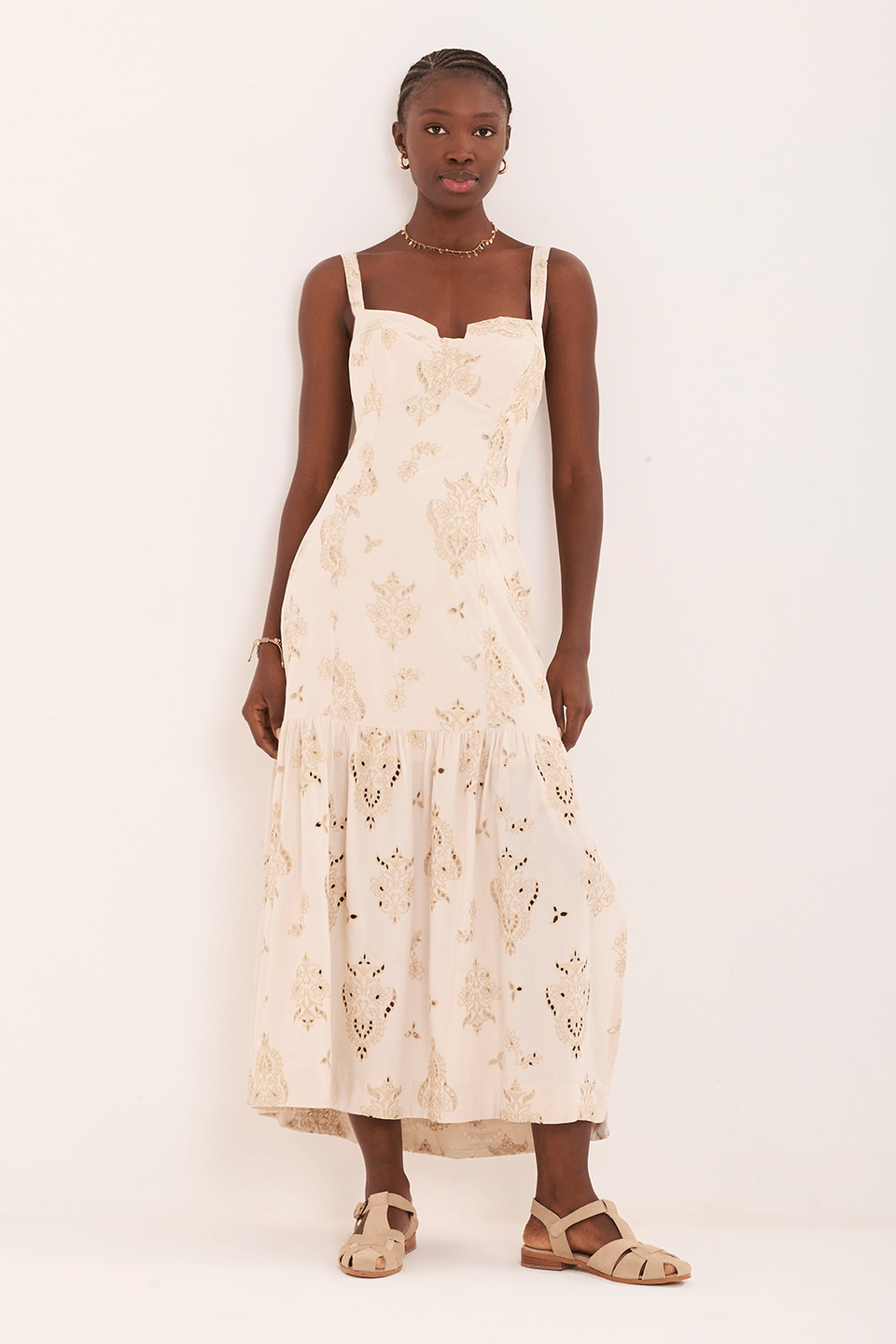 Vestido Fefe Iv Midi Busto Recortado Fendas Laterais