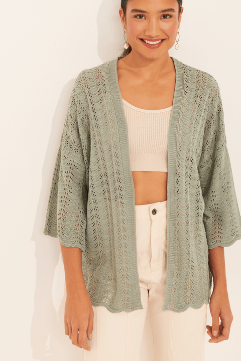 CARDIGAN KIMONO TRICOT-VERDE - drops